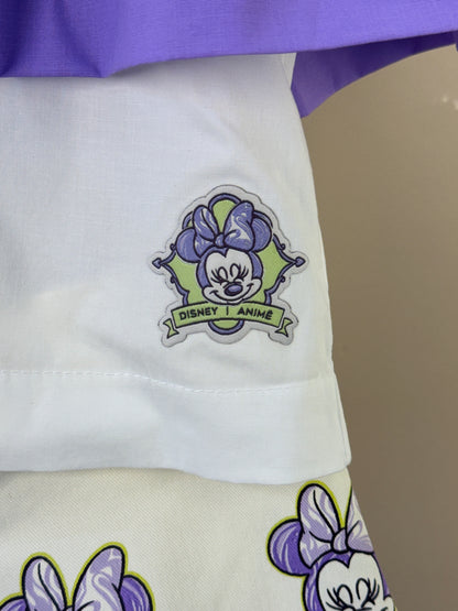 Conjunto Infantil Camisa Gola Clássica Capa Minnie Florais e Shorts Sarja Minnie Florais Detalhes Lilás - Animê