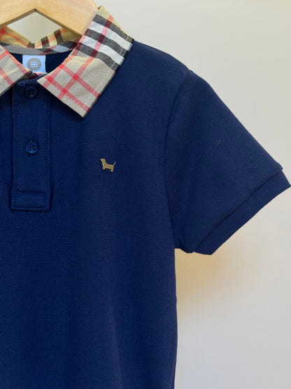 Polo Infantil Piquet Gola Tricoline Xadrez Marinho - Um Mais Um
