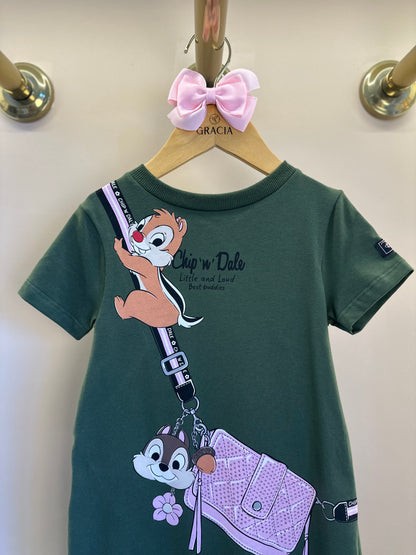 Vestido Infantil Trapézio MC Tico e Teco Verde Musgo - Momi