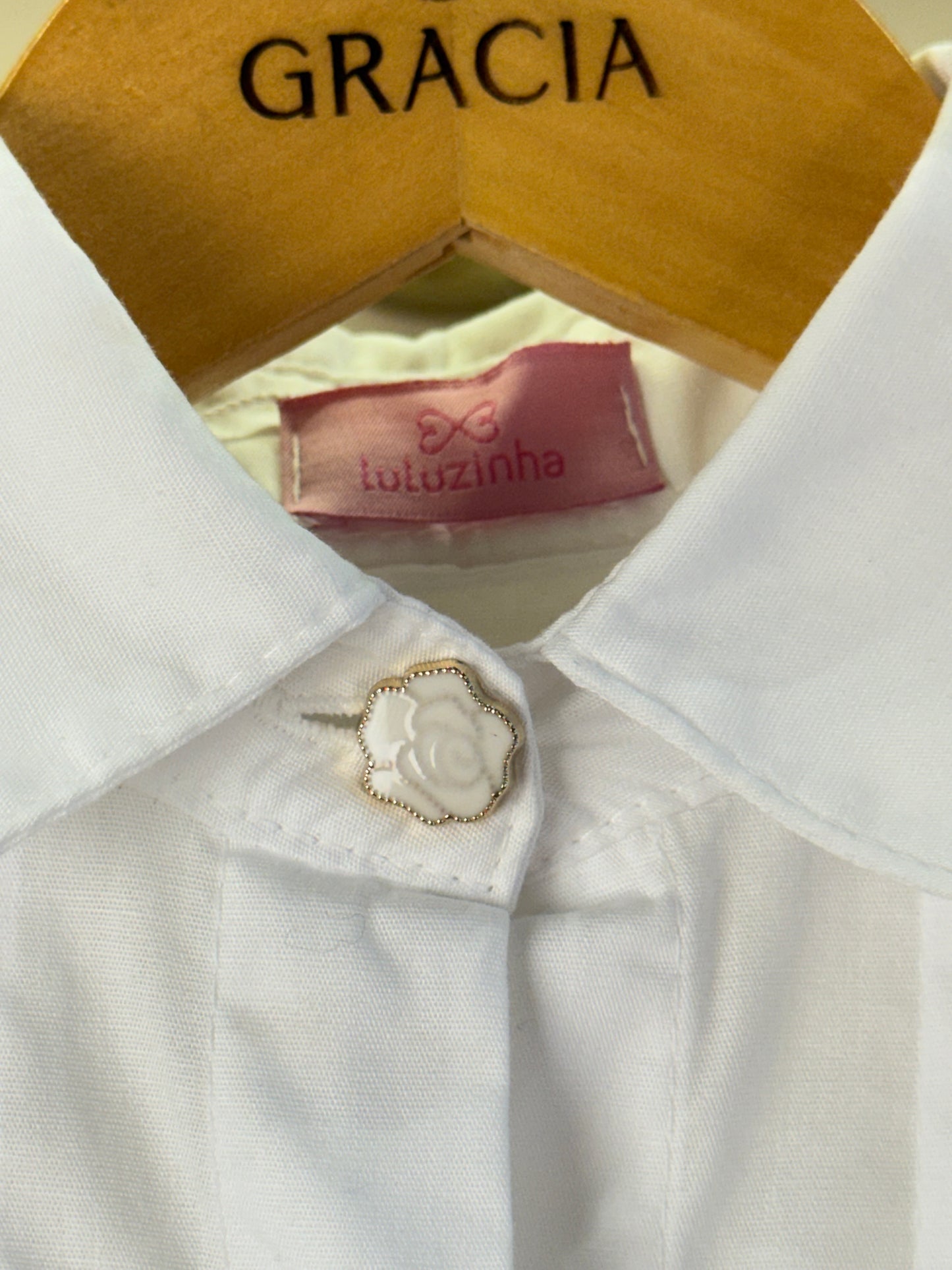 Camisa Infantil Algodão Babadinhos Punho Pregas Branca - Luluzinha