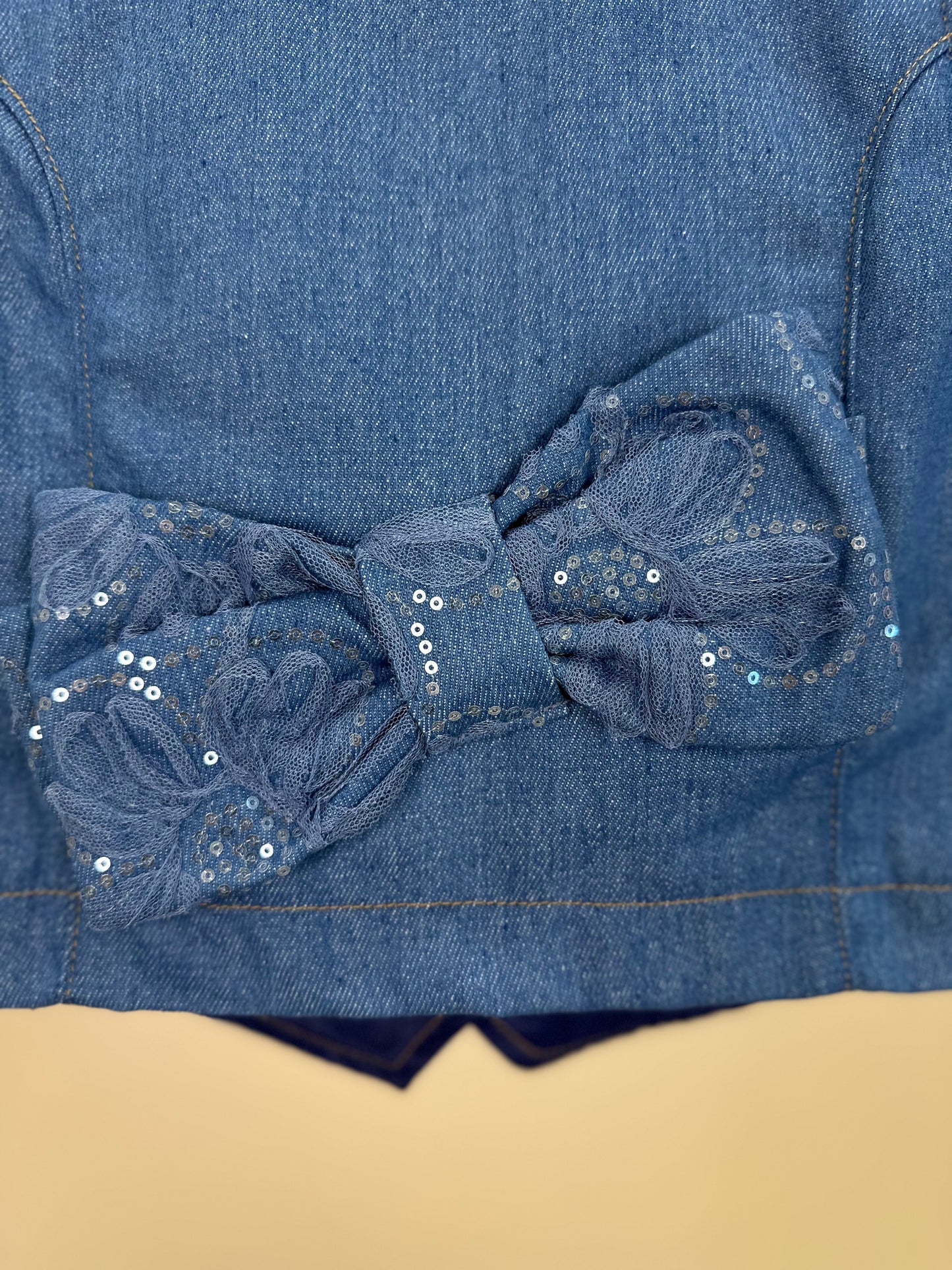 Colete Infantil Jeans Bordado Tule Flores - Animê