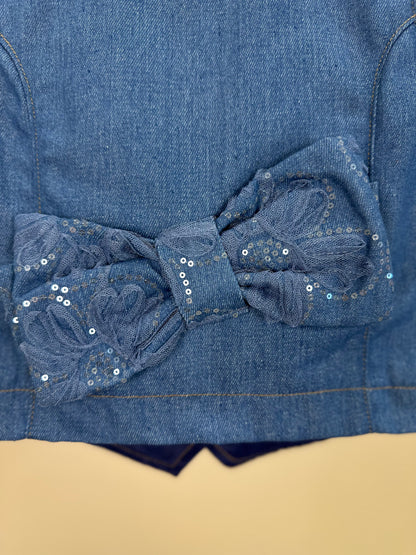 Colete Infantil Jeans Bordado Tule Flores - Animê
