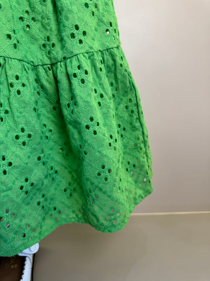 Vestido Infantil Laise Bordado Flores Verde - Momi