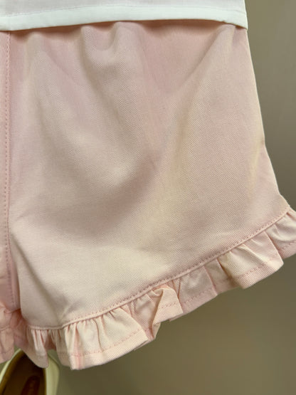 Conjunto Infantil Short Bailarinas E Blusa Bata Em Tricoline Off White - Gabriela Aquarela