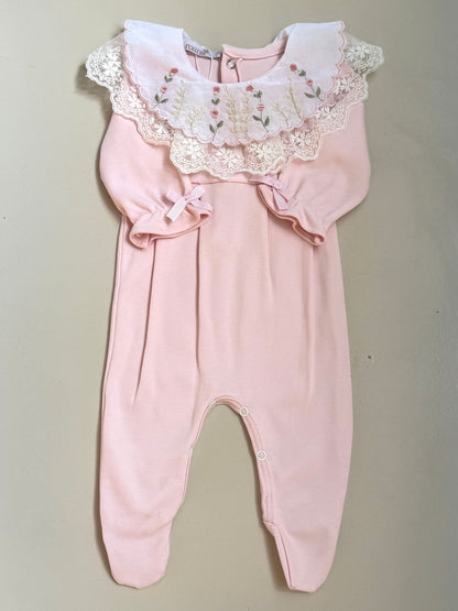 Saída de Maternidade Luxo Algodão Rosa Gola Bordada Manta Rendada - Roana