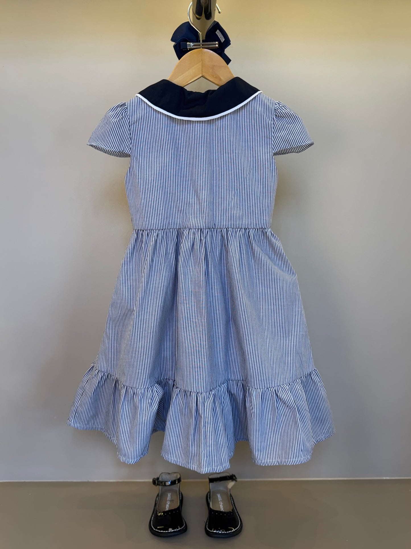 Vestido Infantil  Midi Tricoline Listrado Marinho - Um Mais Um