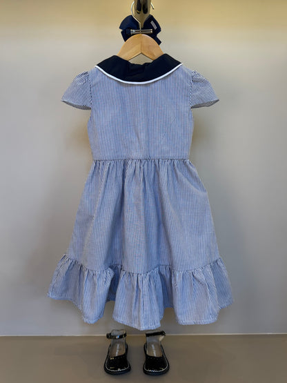 Vestido Infantil  Midi Tricoline Listrado Marinho - Um Mais Um