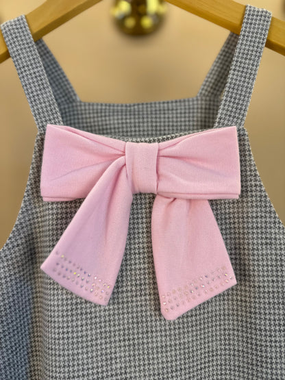 Salopete Infantil Pied Poule Laço com Camisa Gola Babadinho Branca  - Gabriela Aquarela