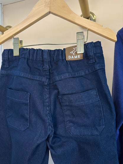 Conjunto Infantil Camisa de linho marinho e Calça social skinny de sarja - Dame