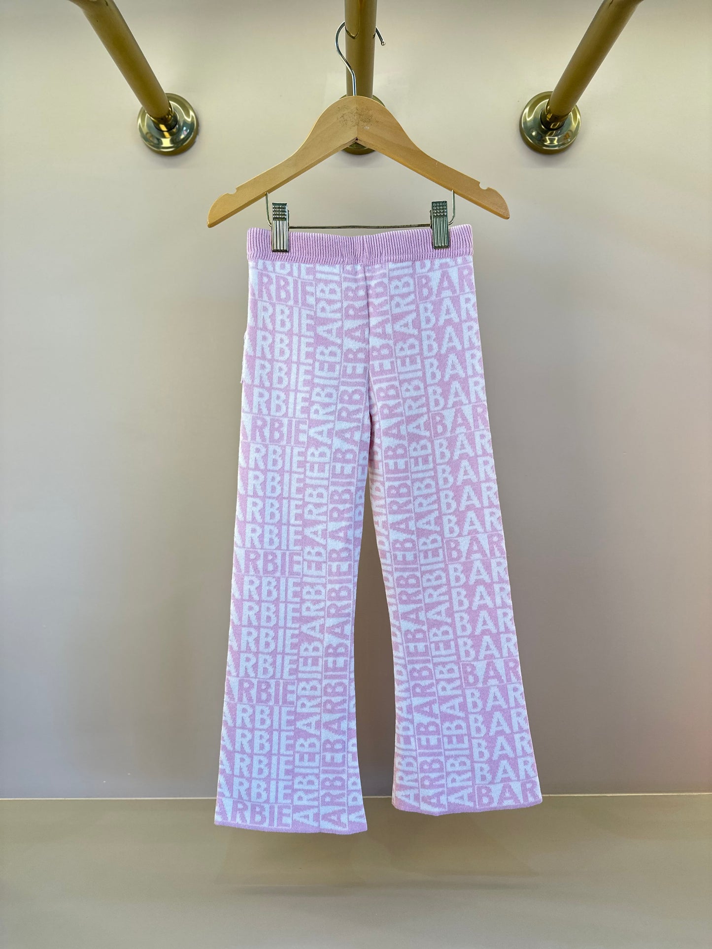 Calça Infantil Tricot Flare Jacquard Patche Barbie Sugar Rose - Pituchinhus