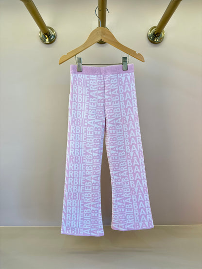 Calça Infantil Tricot Flare Jacquard Patche Barbie Sugar Rose - Pituchinhus