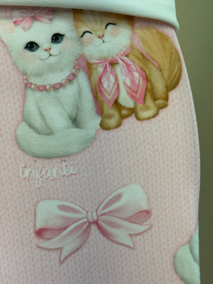 Conjunto Infantil Blusa Puppy And Kitten e Calça Estampada Rosa Claro - Infanti