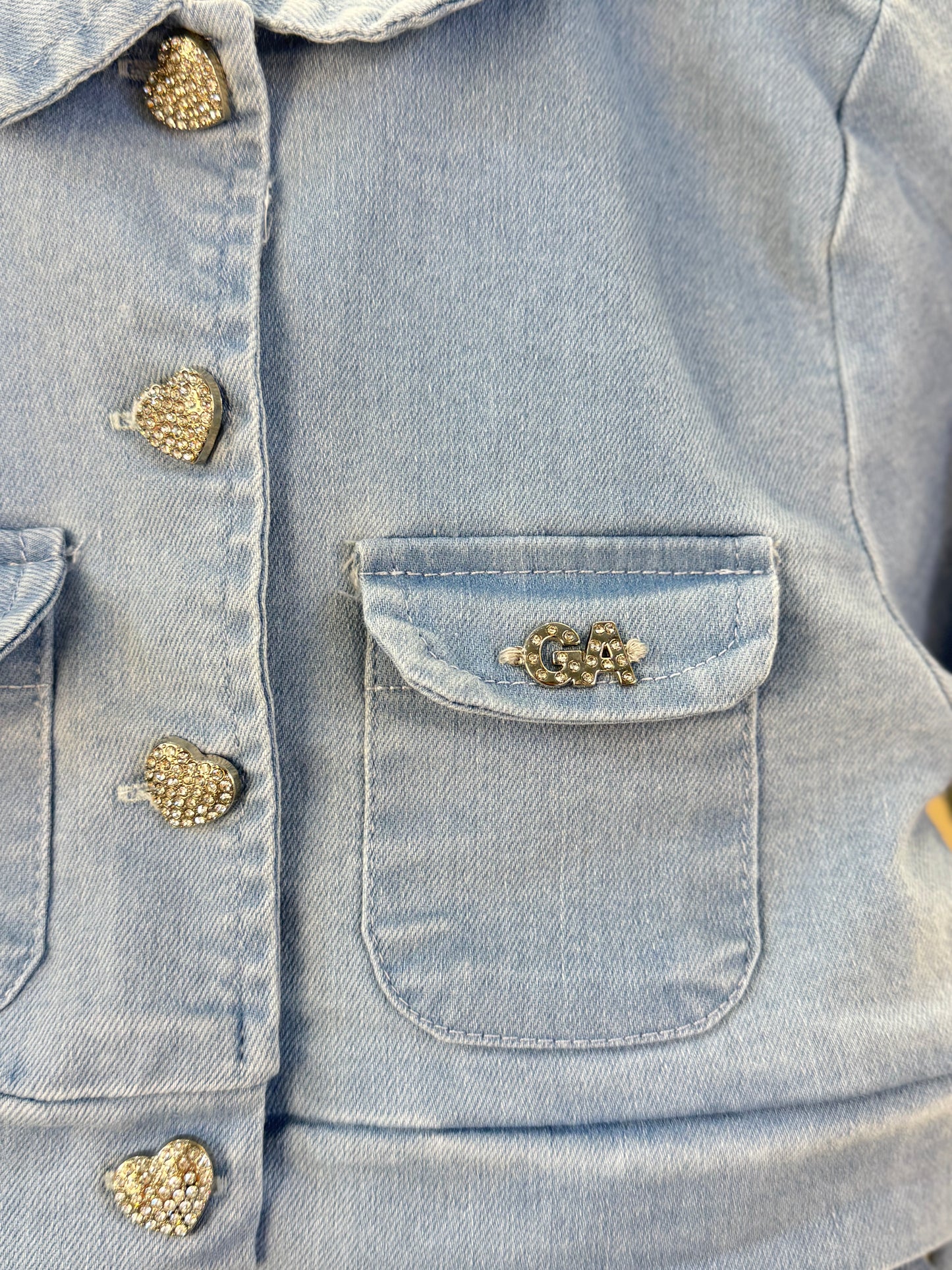 Conjunto Infantil Casaco Jeans e Saia de Pregas Branco - Gabriela Aquarela