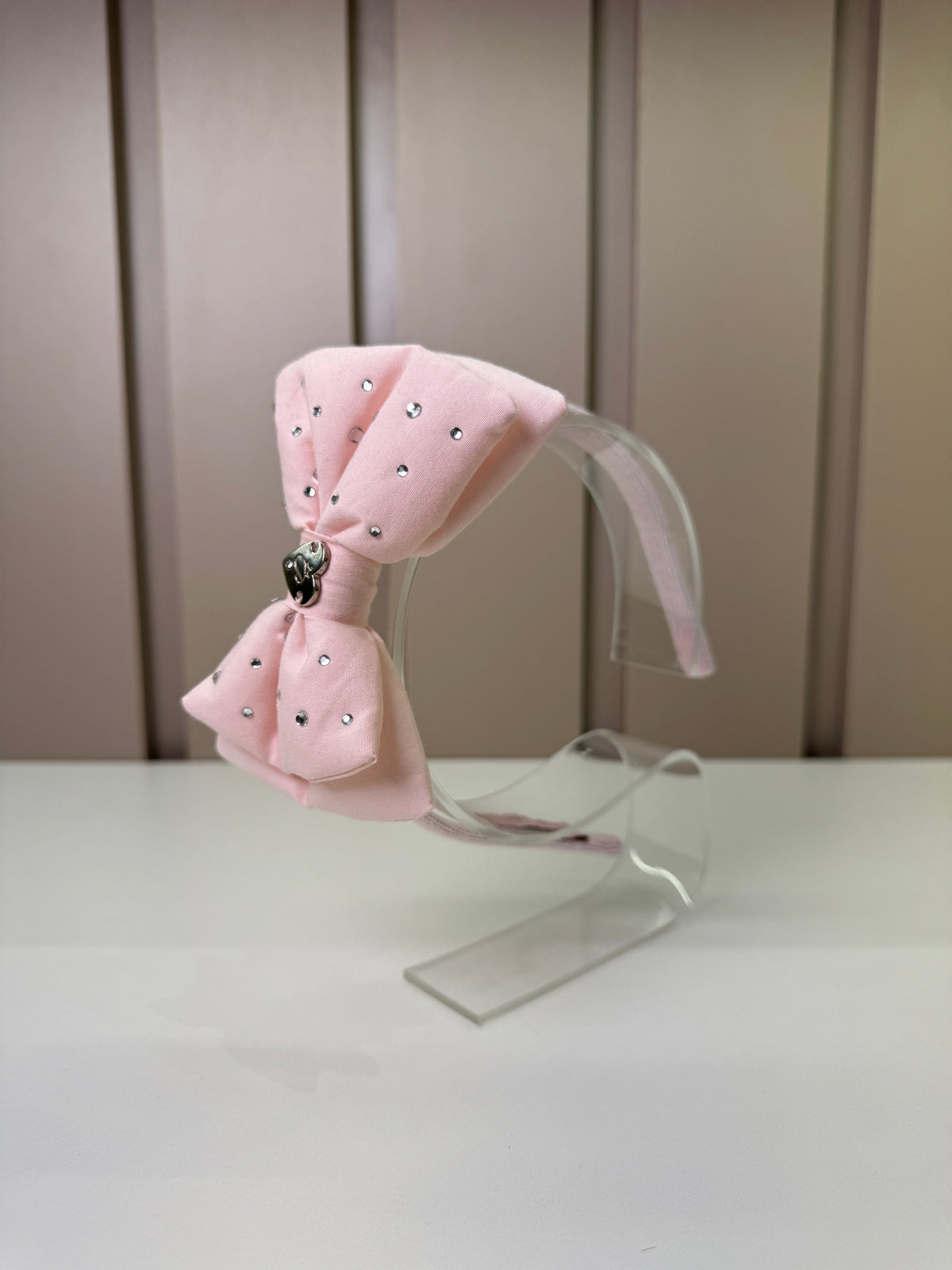 Tiara Infantil Rosa Laço Liso Cristais - Pituchinhus