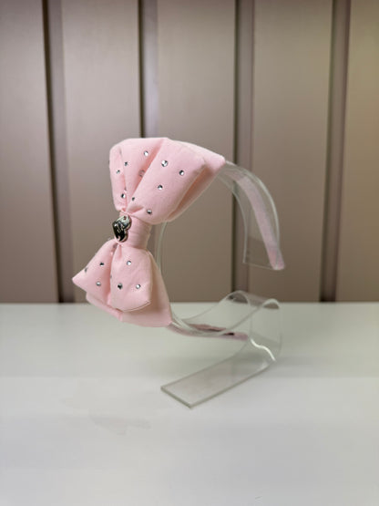 Tiara Infantil Rosa Laço Liso Cristais - Pituchinhus