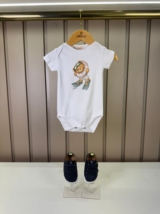 Body Bebê Algodão Egipcio Teddy Boia Branco - Dame