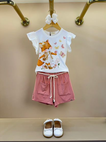 Conjunto Infantil Blusa MC e Short Rosa Aloha - Infanti