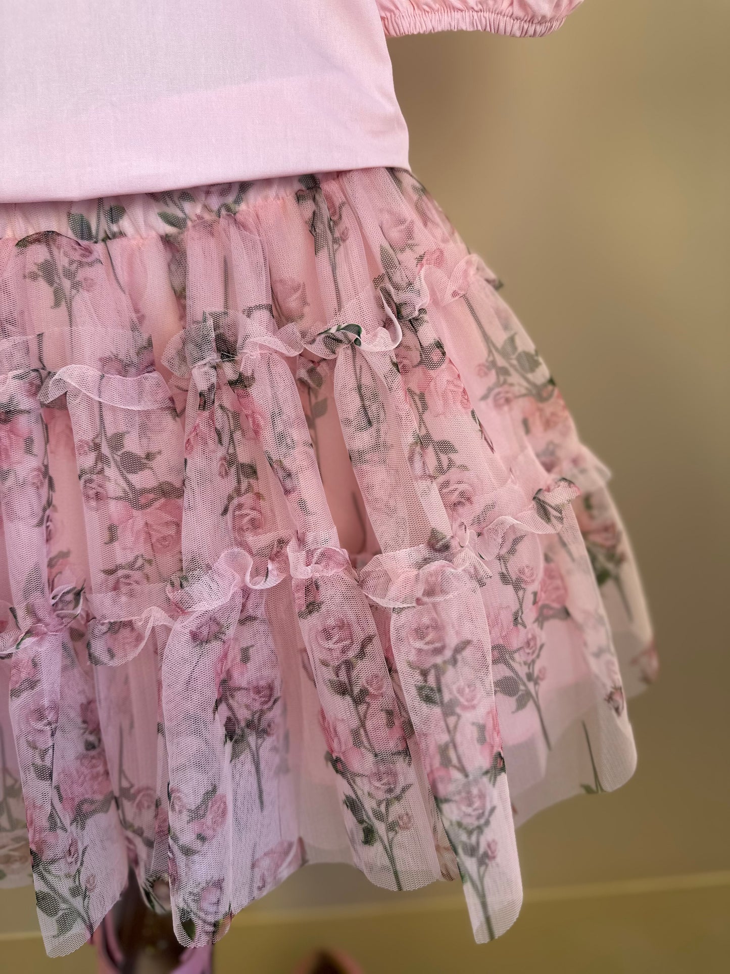 Conjunto Infantil Blusa Tricoline Golinha Patch Strass e Saia Rodada Tule Glitter Floral - Luluzinha PRÉ-VENDA
