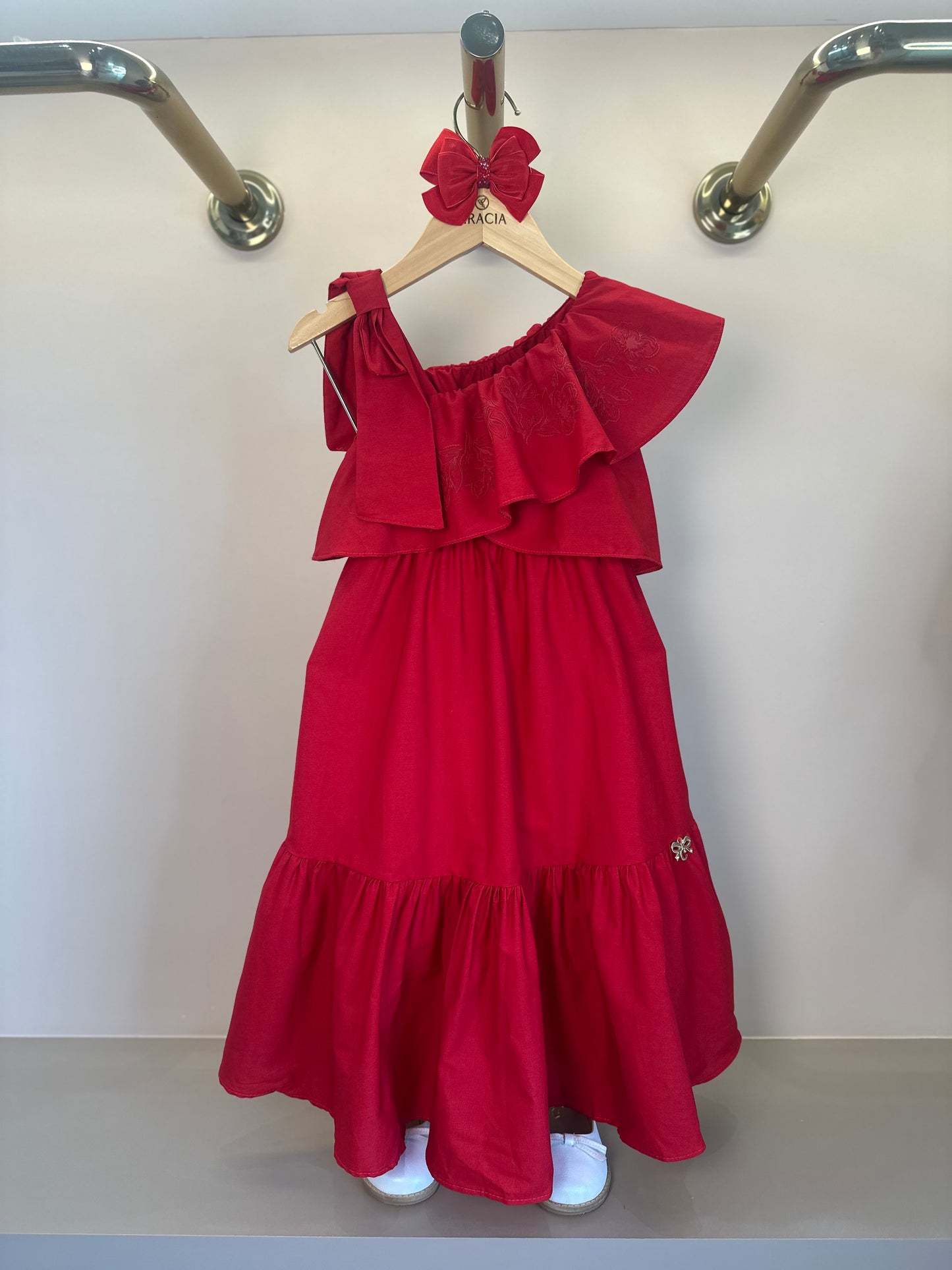 Vestido Infantil Algodão Babados Vermelho - Charpey