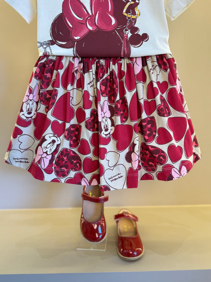 Conjunto Infantil Camiseta MC e Saia Minnie Mouse Hearts - Animê Petite