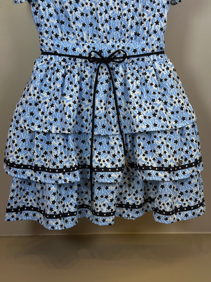 Vestido Teen Crepe Babados Estrelinhas Azul Claro - Two In
