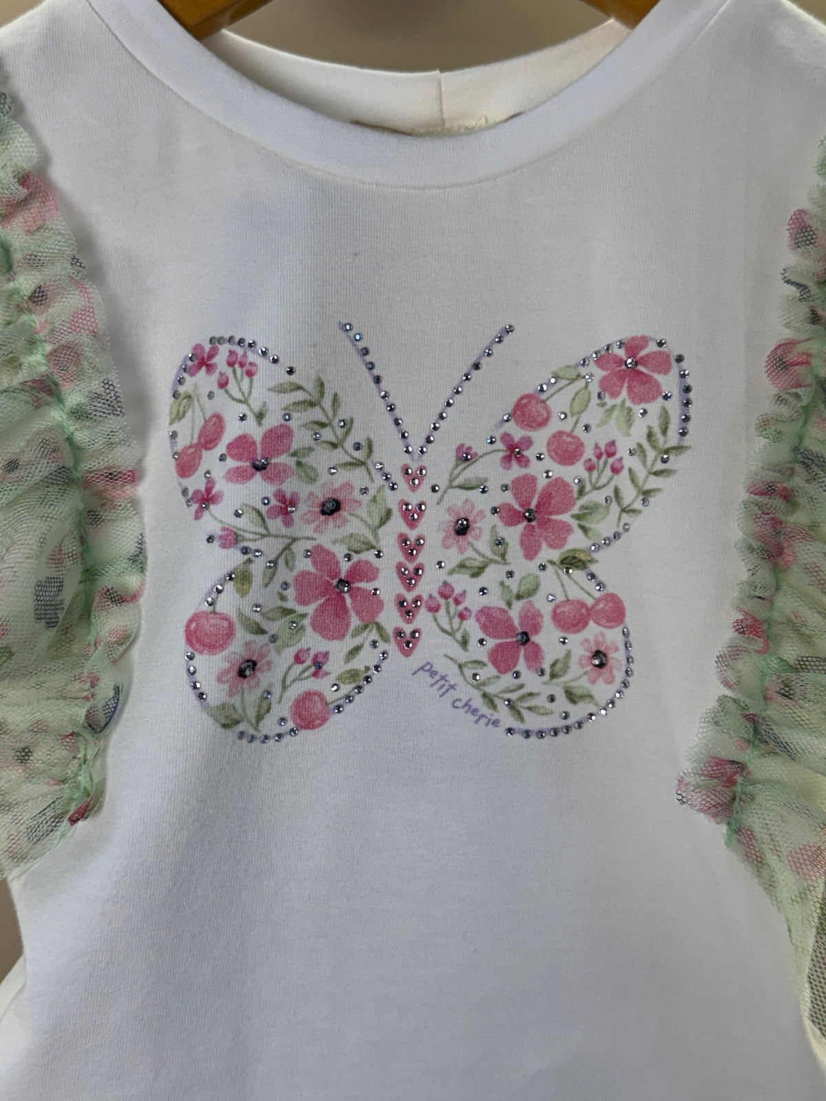 Conjunto Infantil Blusa Babados Tule e Saia Estampa Borboletinhas - Petit Cherie