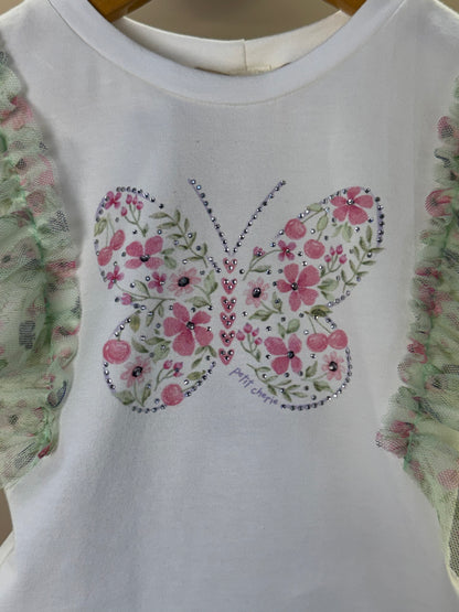 Conjunto Infantil Blusa Babados Tule e Saia Estampa Borboletinhas - Petit Cherie
