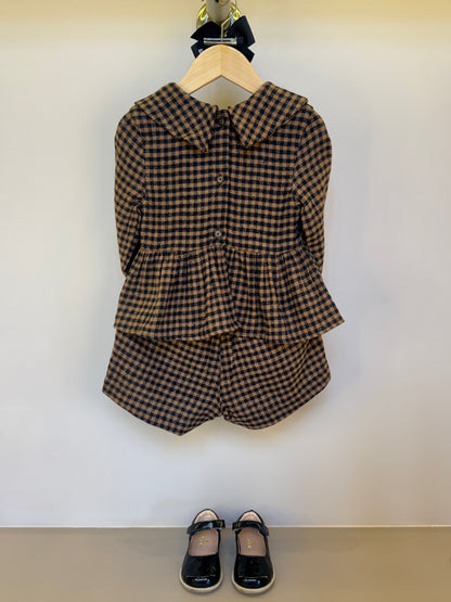 Conjunto Infantil Alfaiataria Casaquinho e Shorts Xadrez com Bolsinha Ursinho - Luluzinha