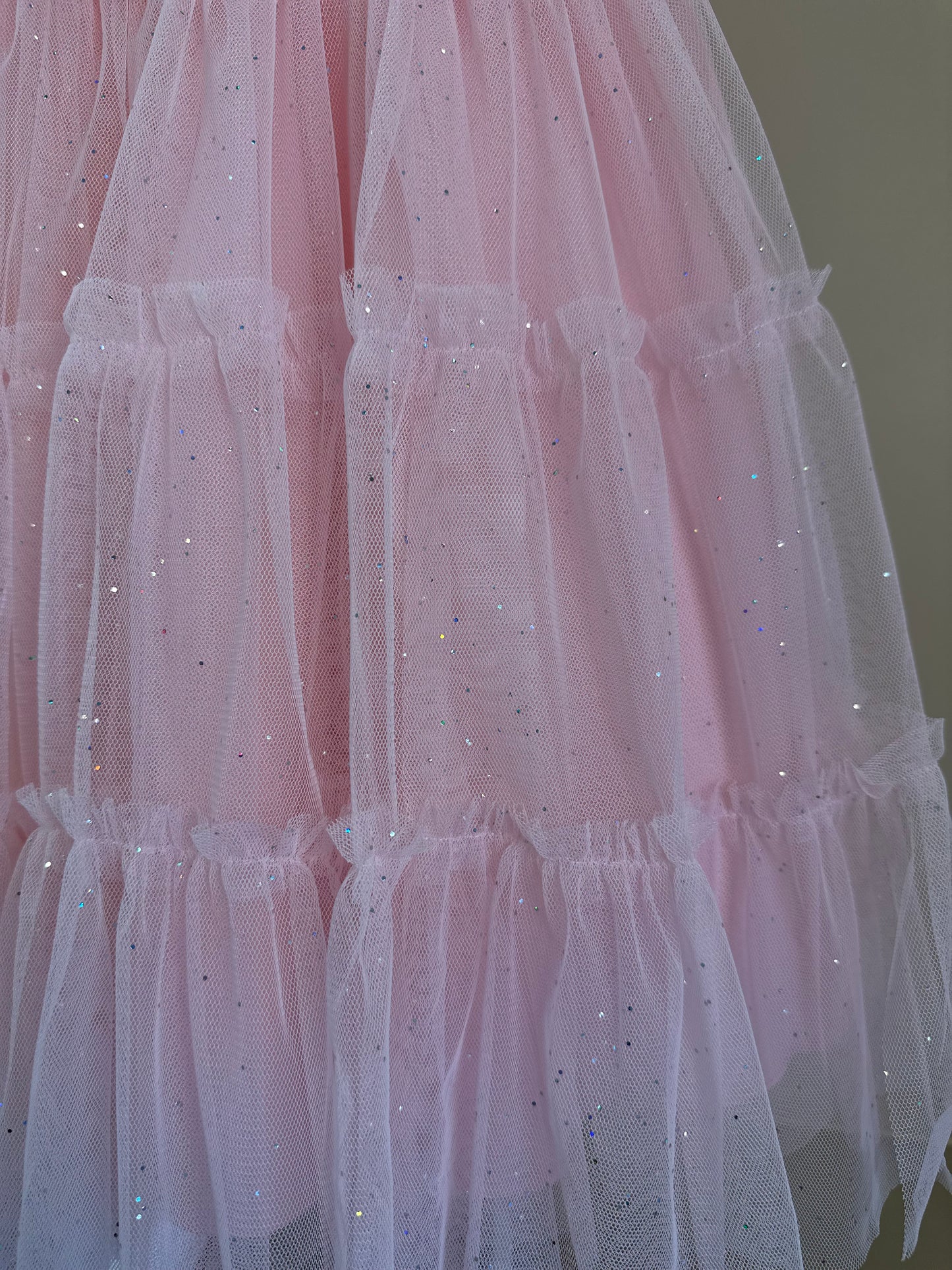 Vestido Infantil Tule Glitter Pregas e Laço Frontal Rosa Claro - Petit Cherie