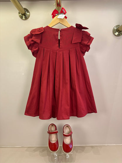 Vestido Infantil Jumper Algodão Pregas Vermelho - Um Mais Um