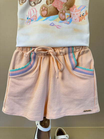 Conjunto Infantil Blusa Ursinha Com Strass e Shorts Moletom - Infanti