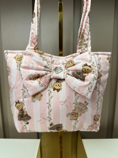Bolsa Infantil Puffer Estampado Laço Ursinho e Lista - Pituchinhus PRÉ-VENDA