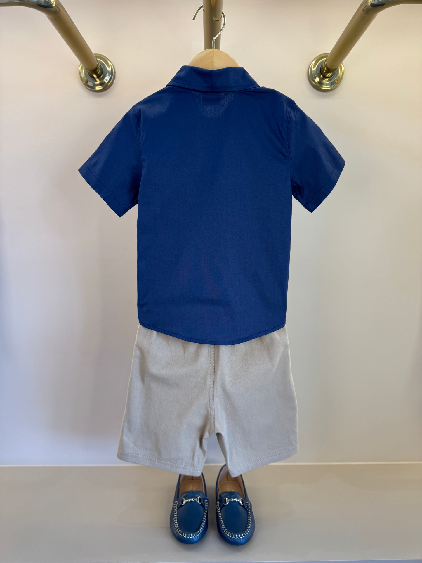 Conjunto Infantil Camisa Tricoline Mônaco e Bermuda Sarja Marinho - Little Johnny