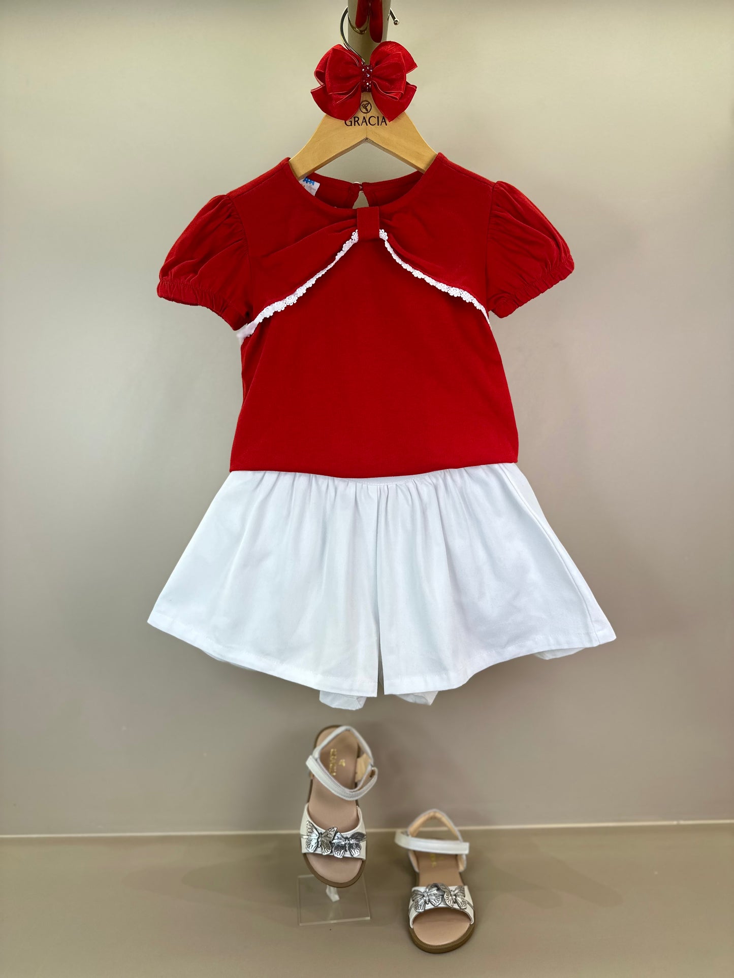 Conjunto Infantil Blusa Algodão Mangas Balonê e Short Evasê Sarja - Beabá