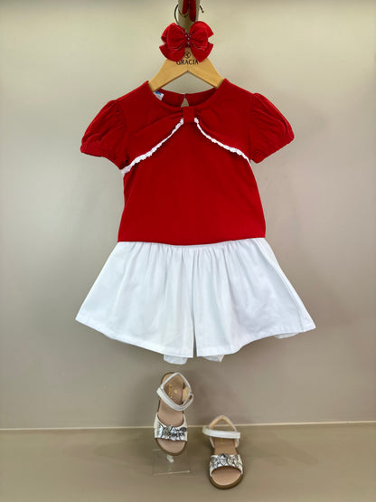 Conjunto Infantil Blusa Algodão Mangas Balonê e Short Evasê Sarja - Beabá