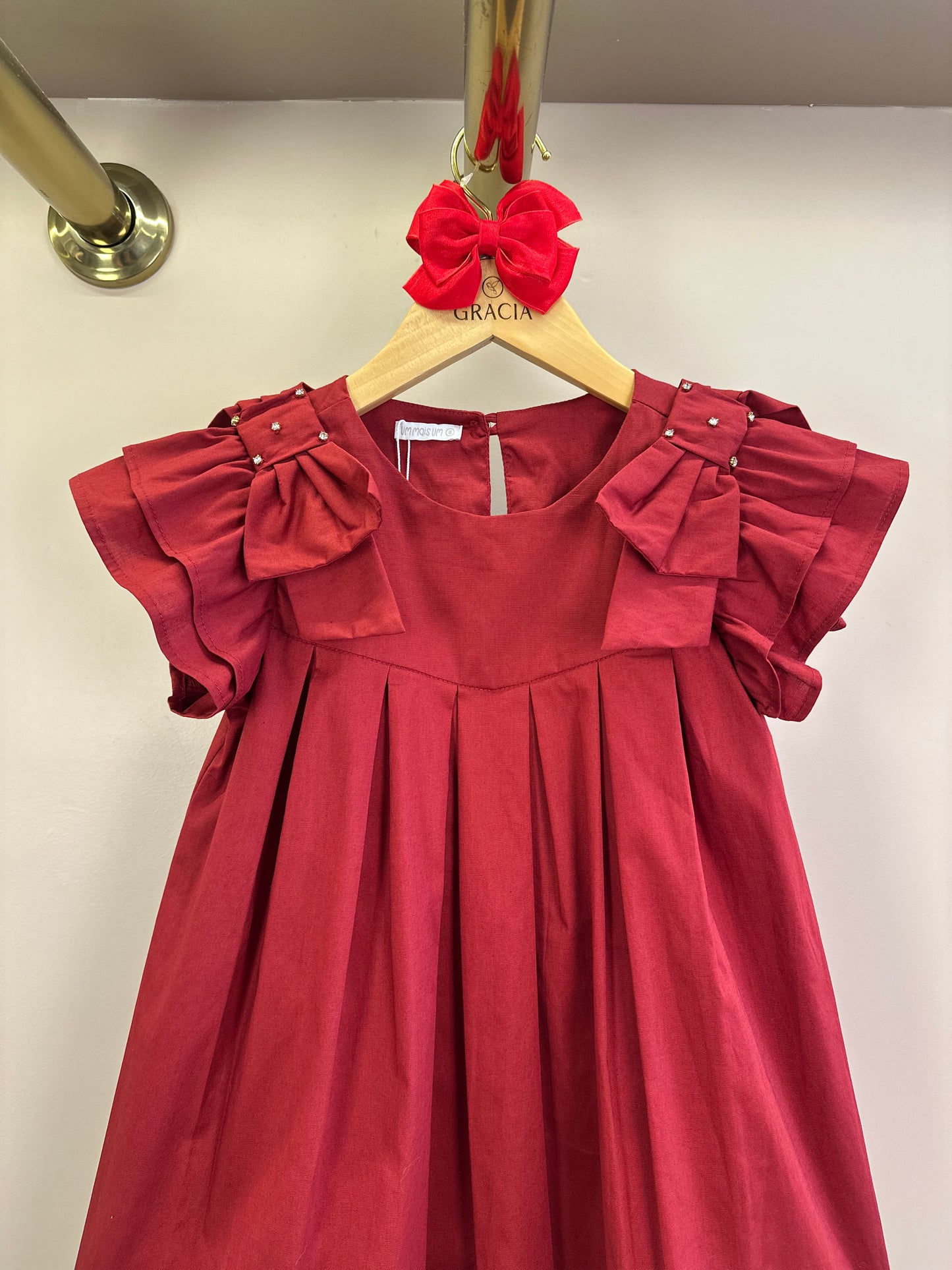 Vestido Infantil Jumper Algodão Pregas Vermelho - Um Mais Um