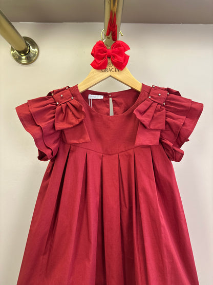 Vestido Infantil Jumper Algodão Pregas Vermelho - Um Mais Um