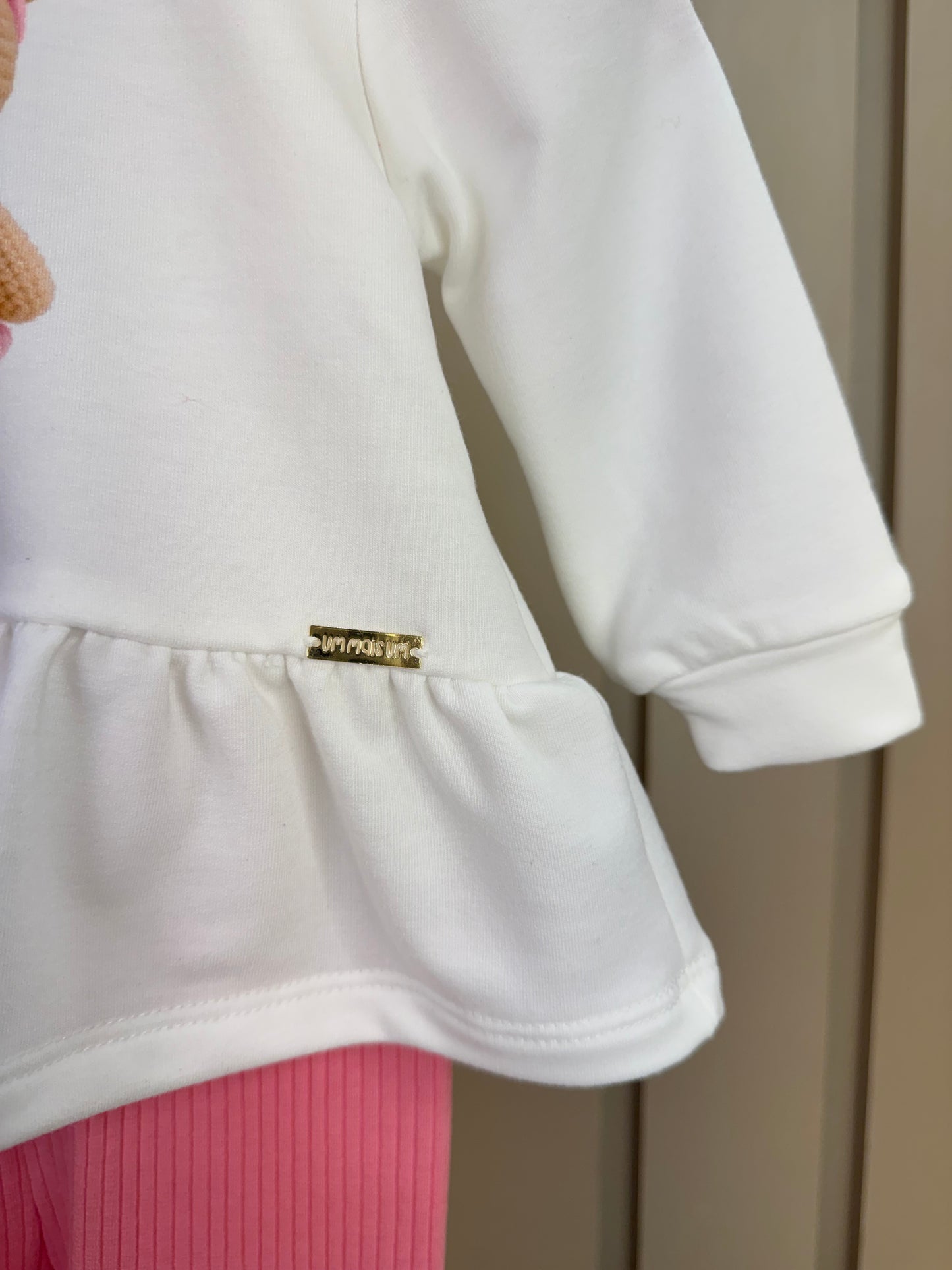 Conjunto Bebê Blusa Moletinho Urso e Calça Legging Canelada - Um Mais Um