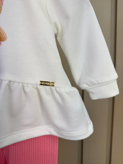 Conjunto Bebê Blusa Moletinho Urso e Calça Legging Canelada - Um Mais Um