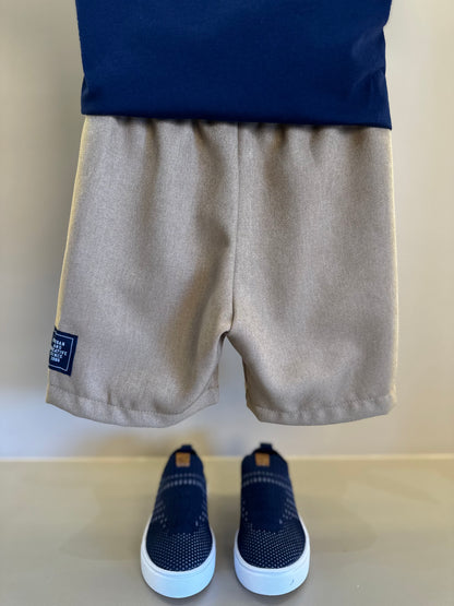 Conjunto Infantil Camiseta Ursinho College e Bermuda Bege - Youccie