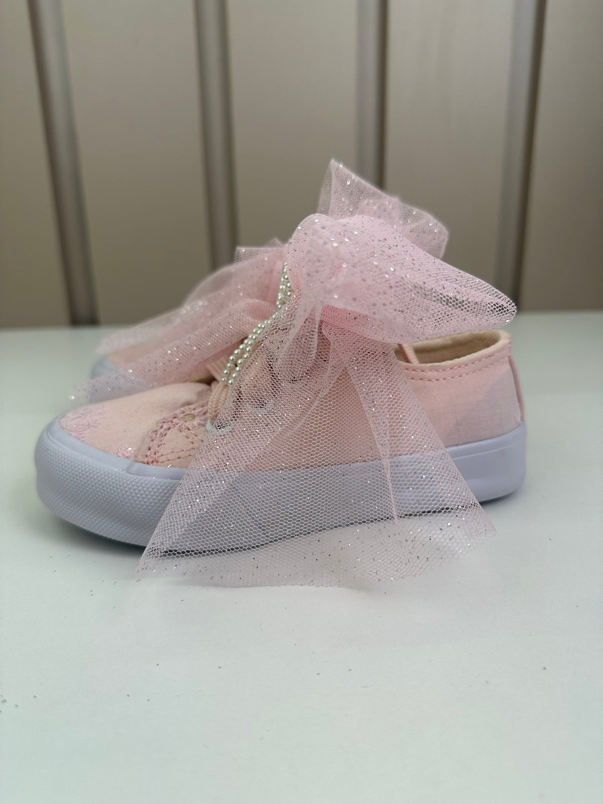 Tênis Infantil Casual Rendado Laço Tule Rosa Claro - Luluzinha