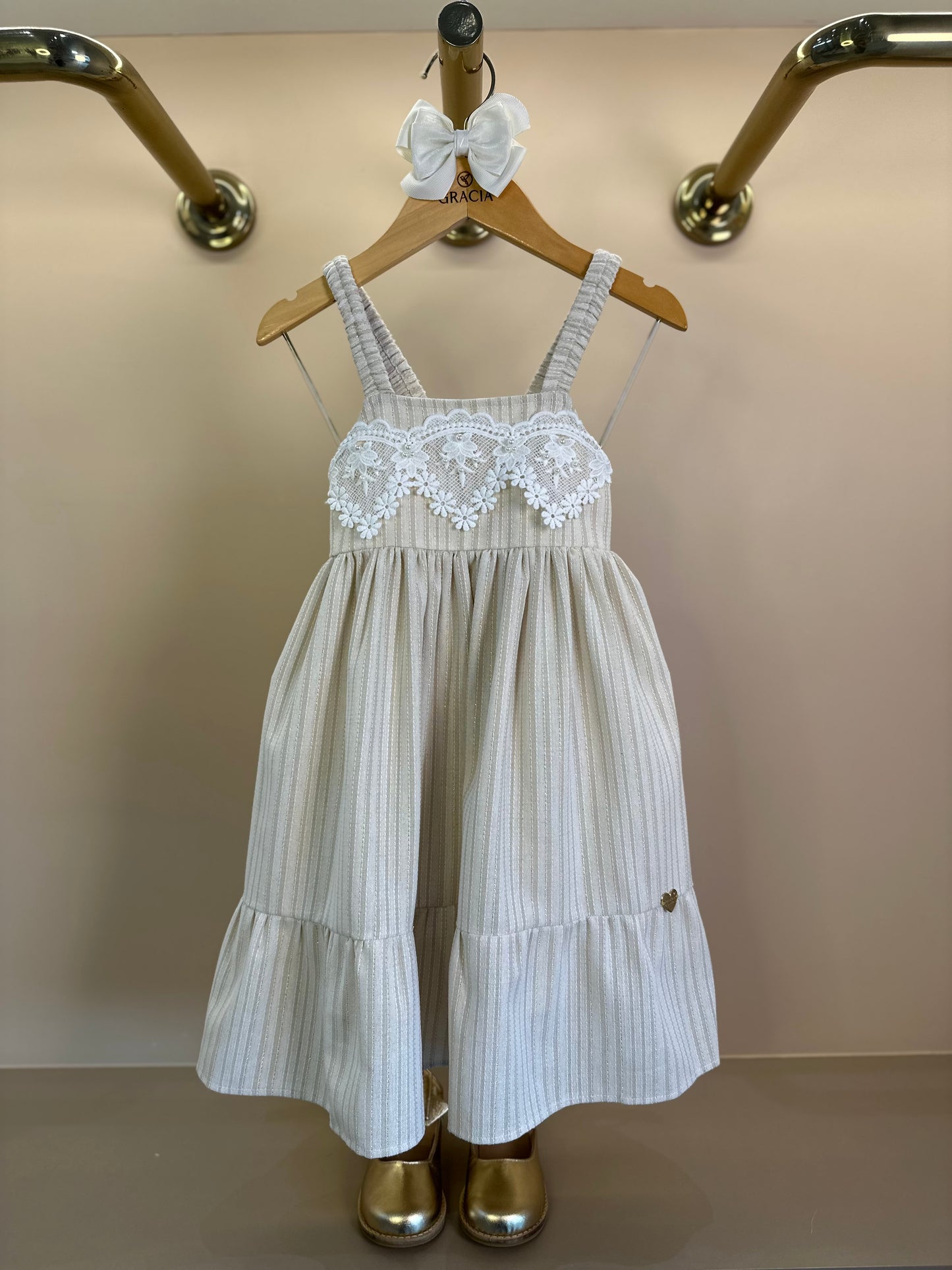 Vestido Infantil Linho com Renda e Laço - Gabriela Aquarela