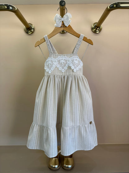 Vestido Infantil Linho com Renda e Laço - Gabriela Aquarela