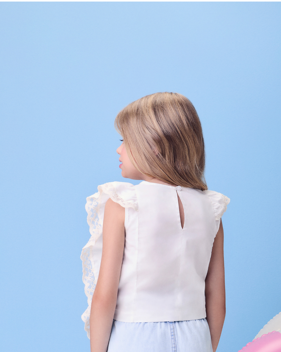 Conjunto Infantil Blusa Bordado Inglês e Calça Jeans Cós Clochard - Momi