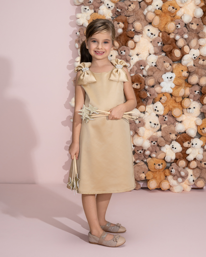 Vestido Infantil Festa Laço Puffer com Pérolas - Pituchinhus