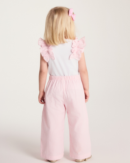 Conjunto Bebê Blusa com Strass e Calça Wide Leg Listrada Rosa- Um Mais Um PRÉ-VENDA