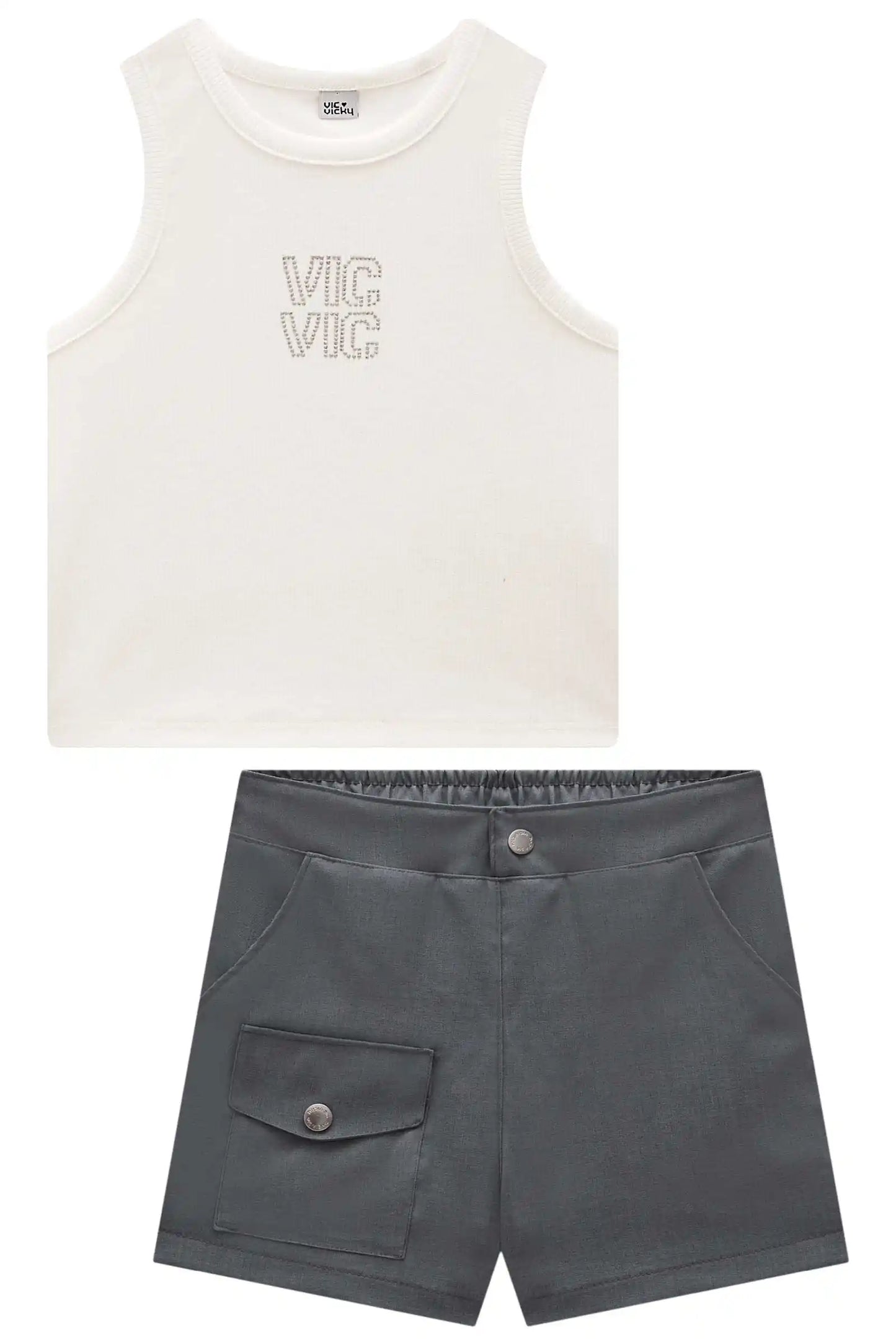 Conjunto Teen Blusa Regata e Short Liz Alfaiataria -  Vic Vick