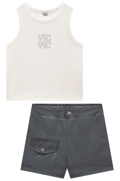 Conjunto Teen Blusa Regata e Short Liz Alfaiataria -  Vic Vick