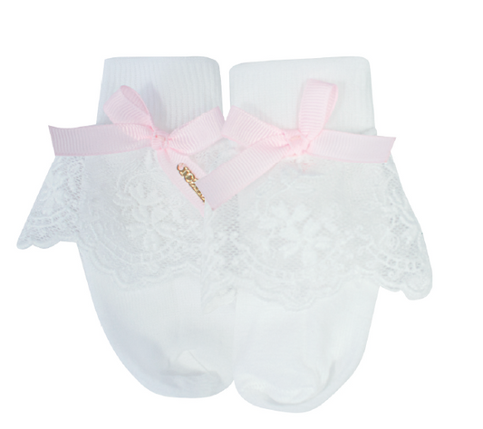 Meia Infantil Clássica Renda Lacinho Rosa Claro - Roana