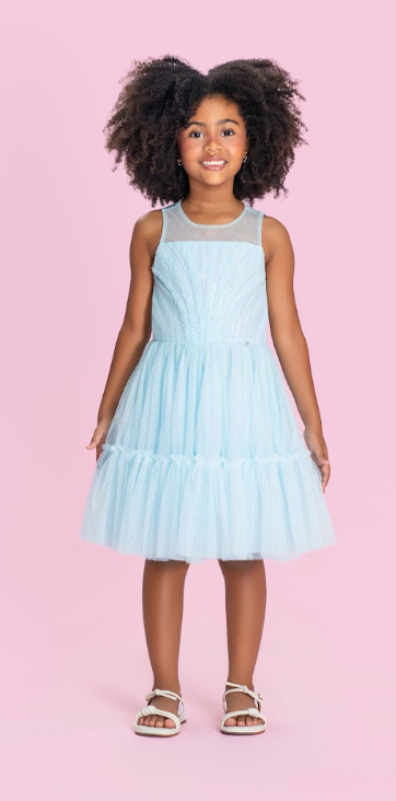 Vestido Infantil Em Tule Transparente Com Bordado - Petit Cherie